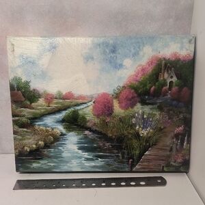 Lot Of 2 Serene Landscape Canvas Art with Pink and Green Accents 6x8
